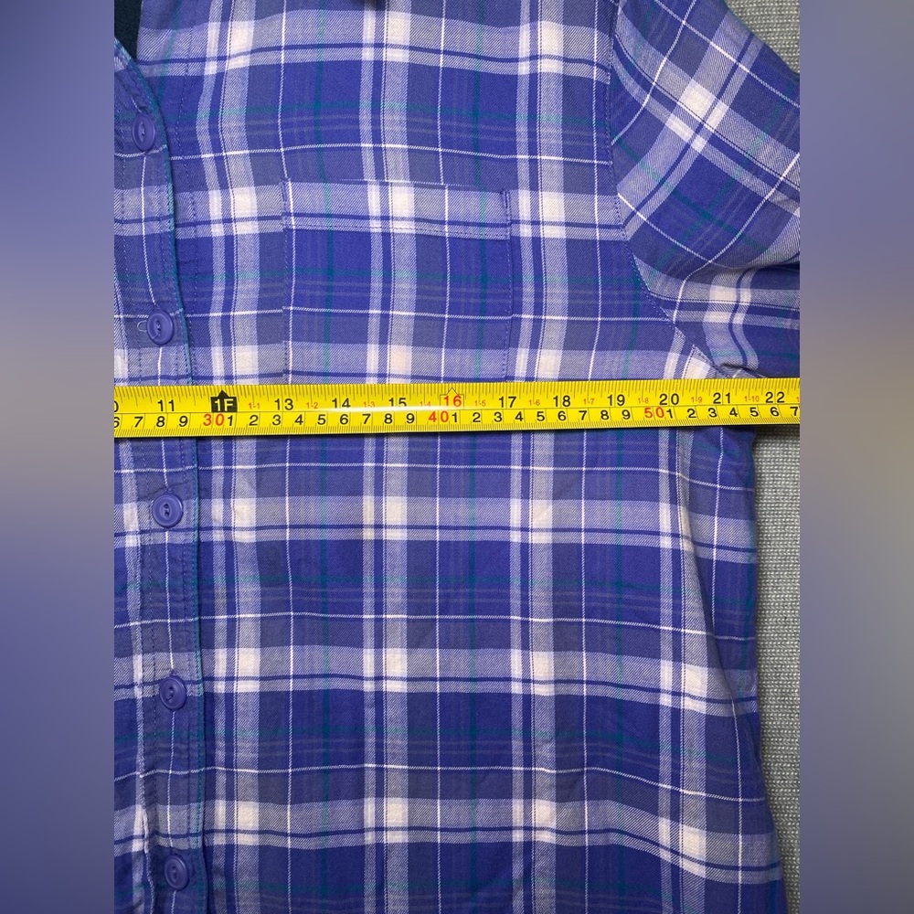 LL Bean Shirt Jacket Women Medium Purple Plaid Fleece Lined - Picture 7 of 10